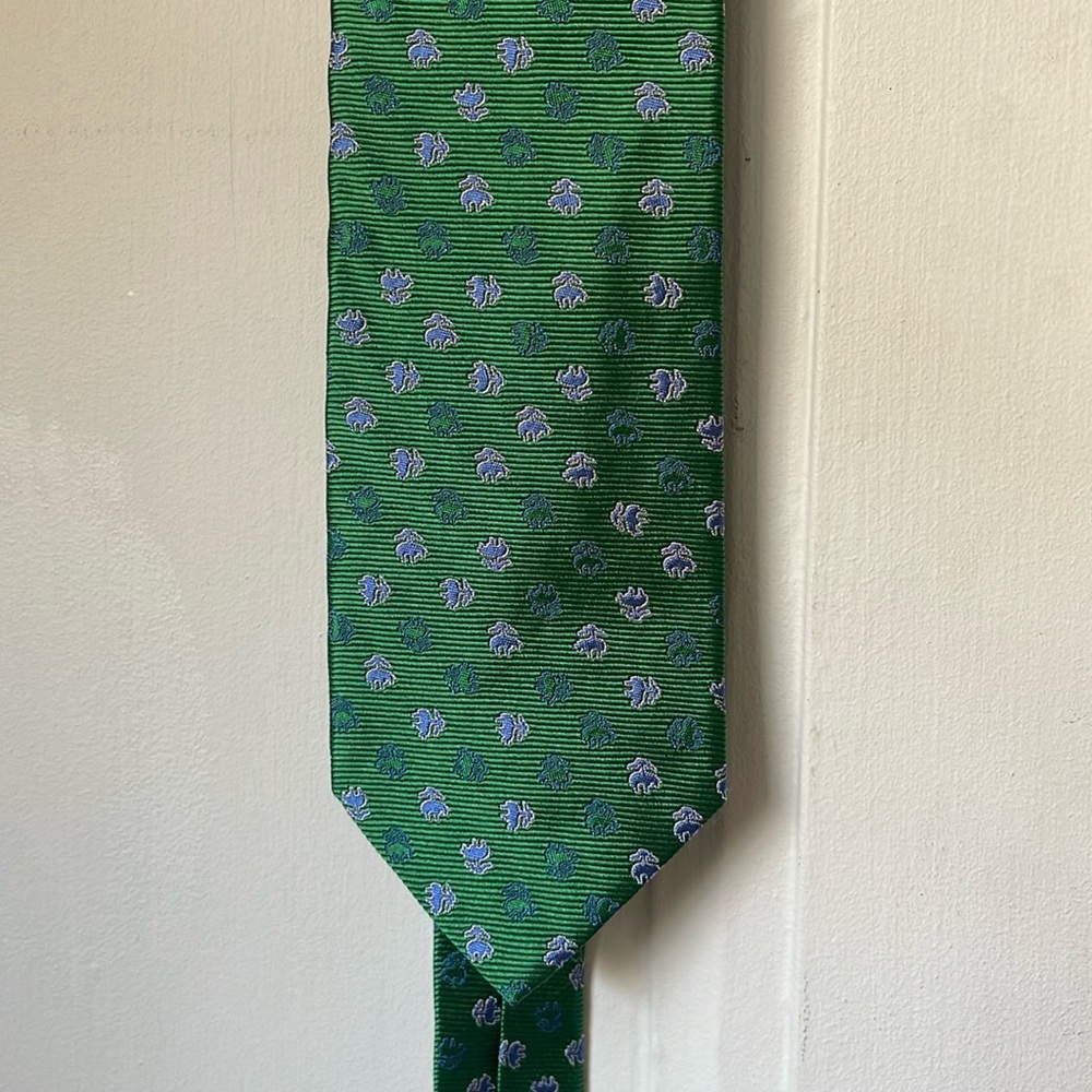 Brooks Brothers 346 100% Silk Tie Green Blue Logo Print with Sheep